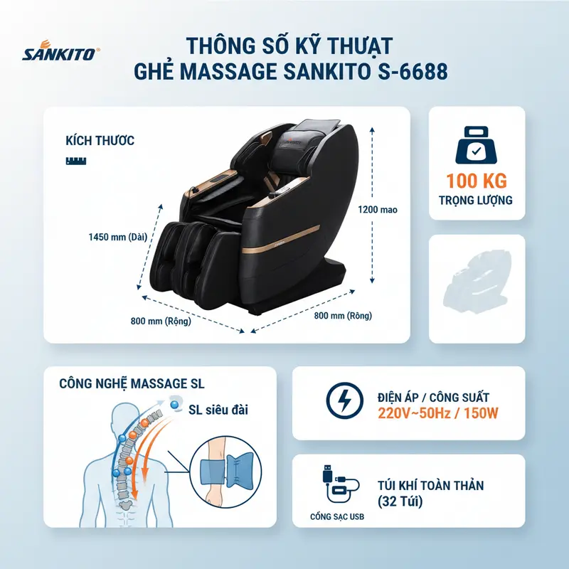 Ghế Massage Khóa Mở Tự Động Sankito S-6688: Giải Pháp Thư Giãn Toàn Diện gemini image 75